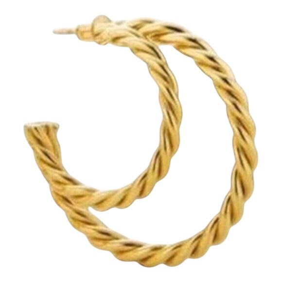 Rendor Victoria NIP 14K Yellow Gold Plated Double Hoop Braided Texture Earrings - Picture 14 of 16